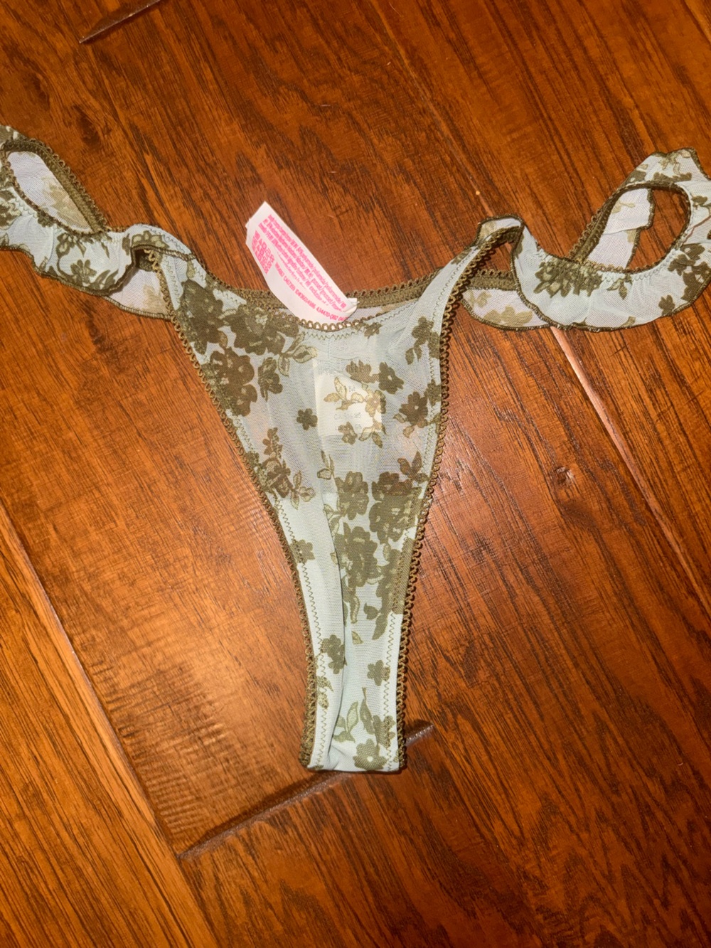 NWTFloral Mesh Thong Panty in Sage and Olive